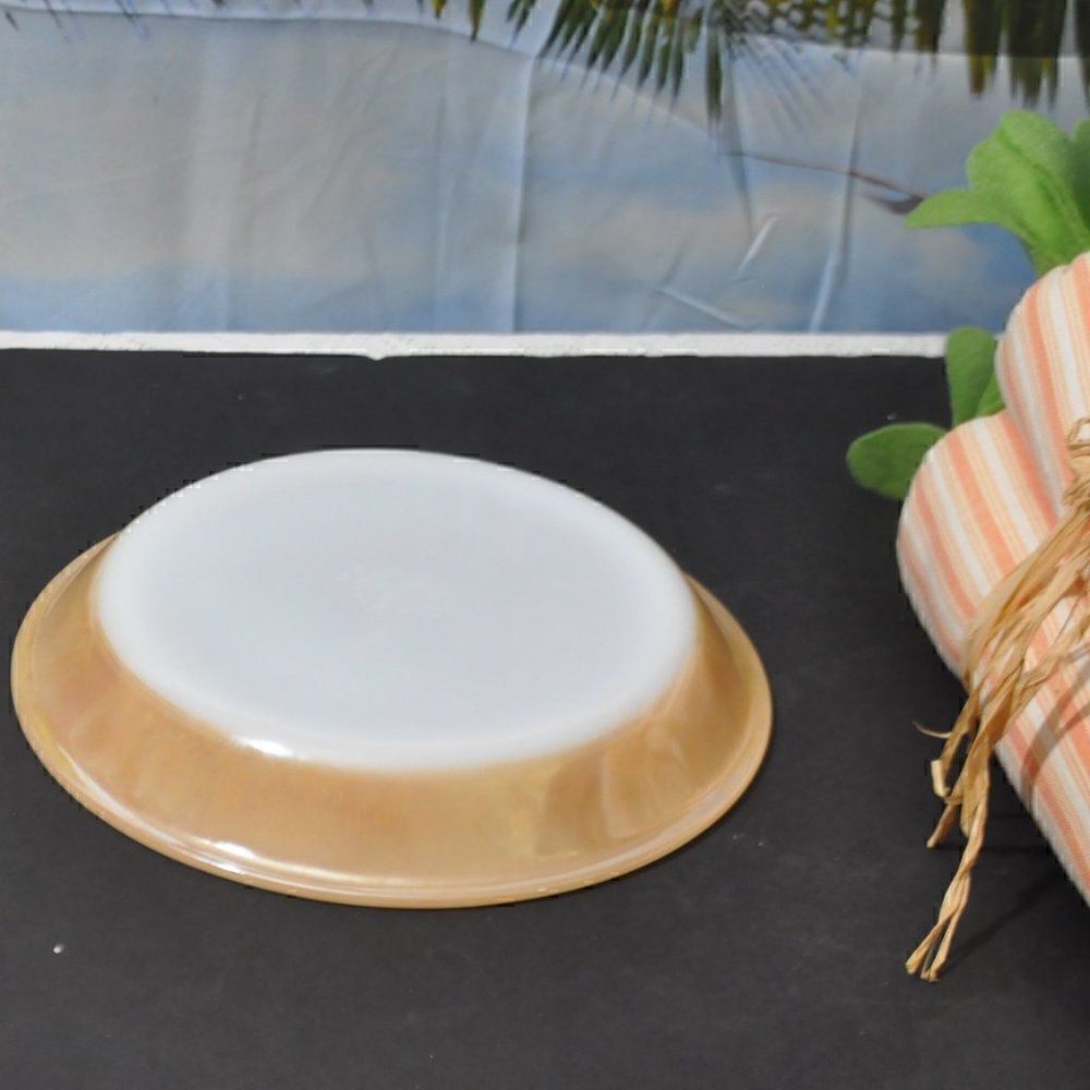 Fire King Vintage Peach Luster 9" Pie Plate and Bunch of Fabric Carrots - Picture 3 of 3